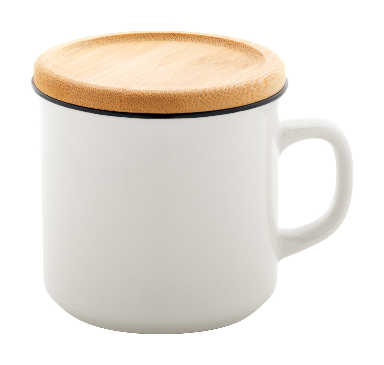 Porcelain mug CYBELE with bamboo lid, 320 ml - white