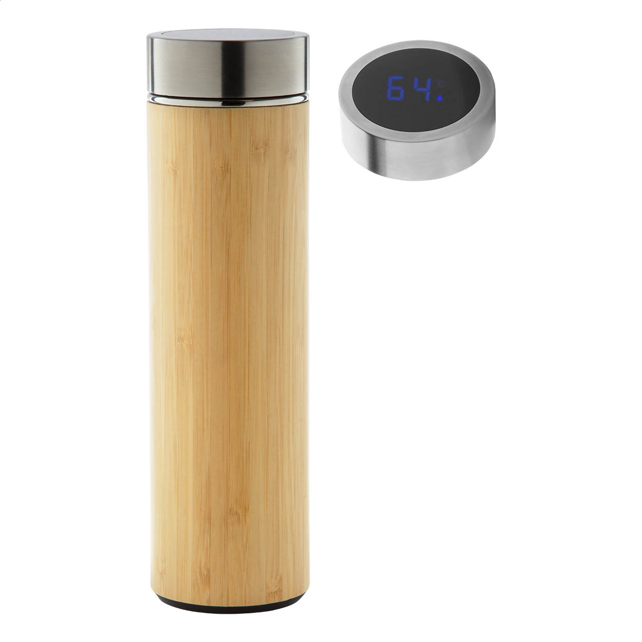 Kovová termoska s teploměrem TEMBOO s bambusovým povrchem, 500 ml - přírodní