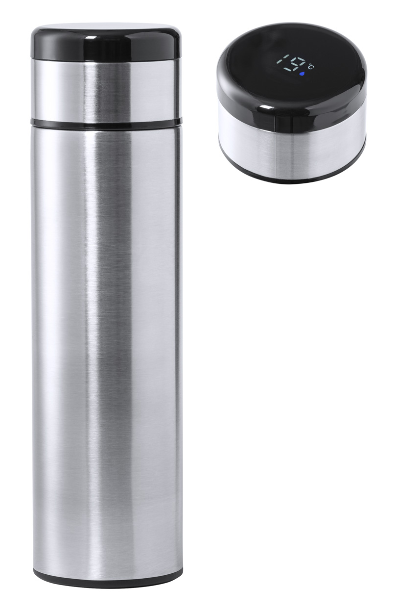 Stainless steel KAUCEX thermos with thermometer in lid, 500 ml - silver