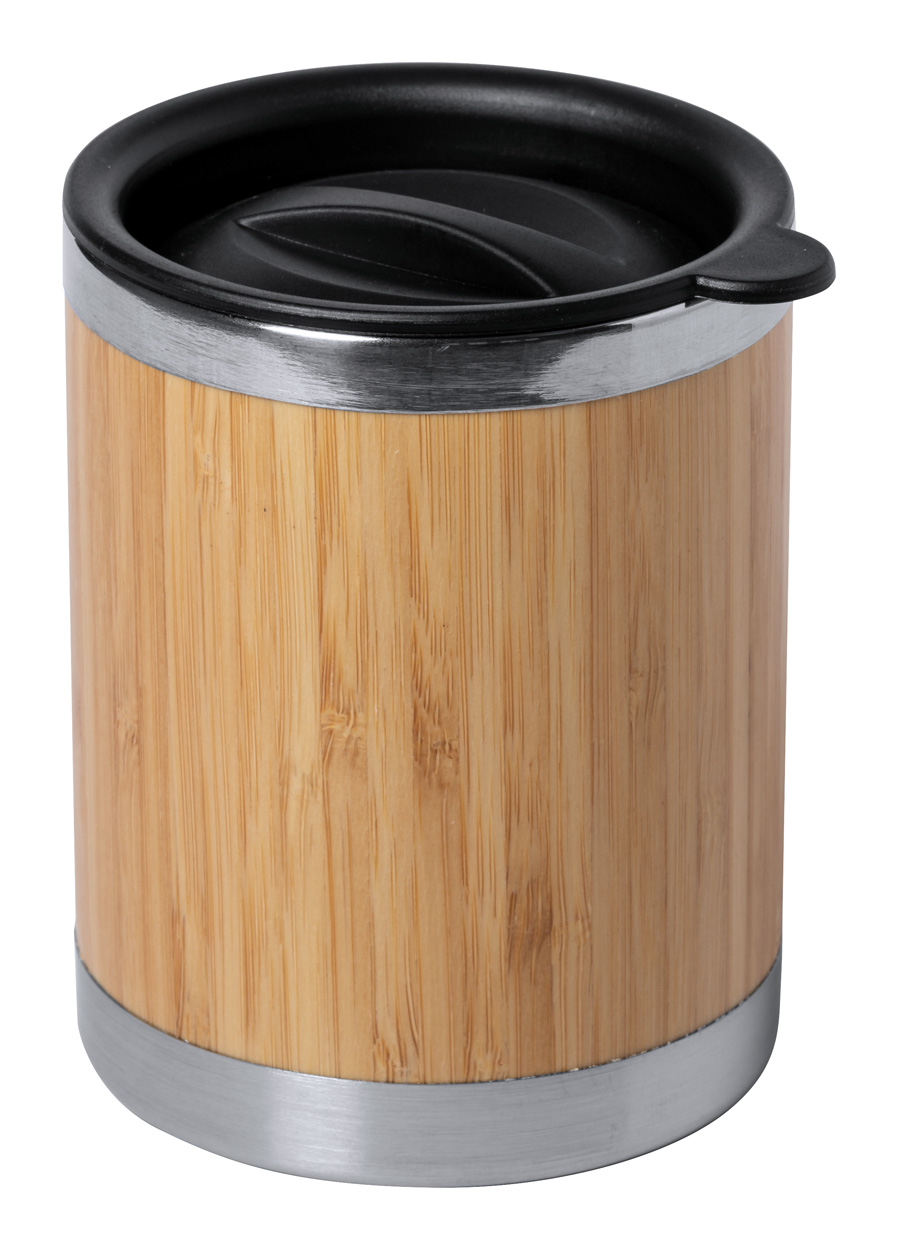 Metal thermo mug LUBON with bamboo surface, 300 ml - natural