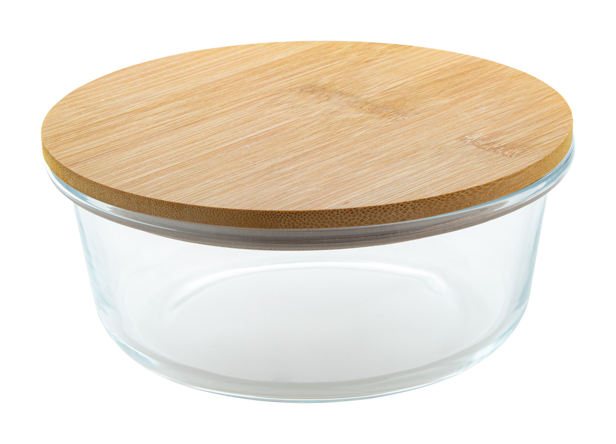 Glass food box RUTTATA with bamboo lid, 650 ml - transparent