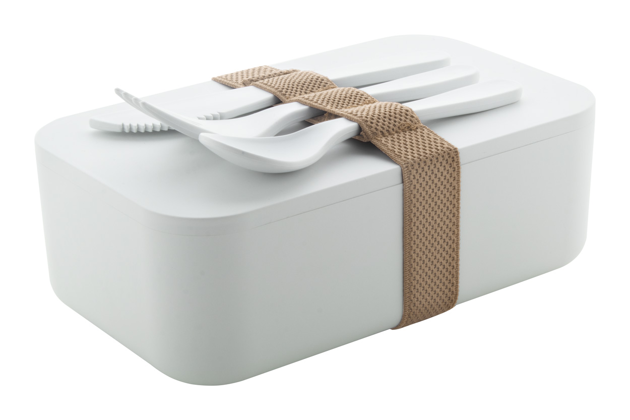 Plastic food box PLANCHE with cutlery, 1000 ml - white