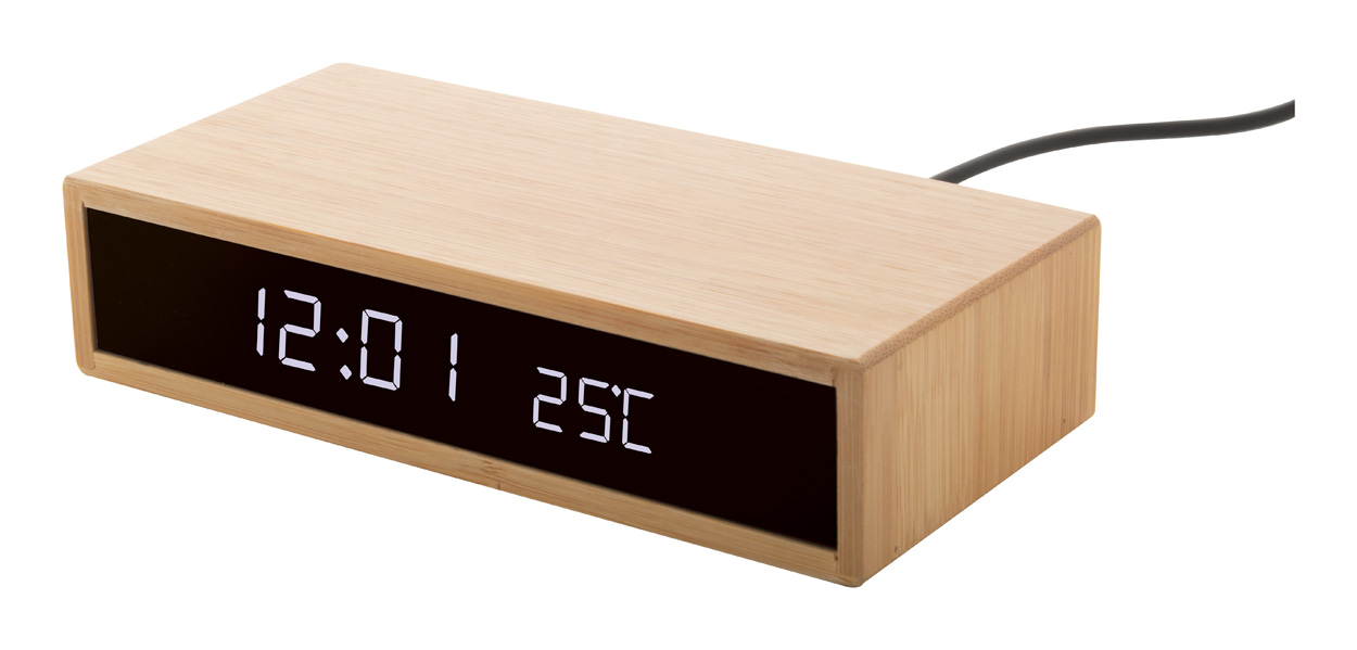 Bamboo clock with wireless charger MOLARM - natural