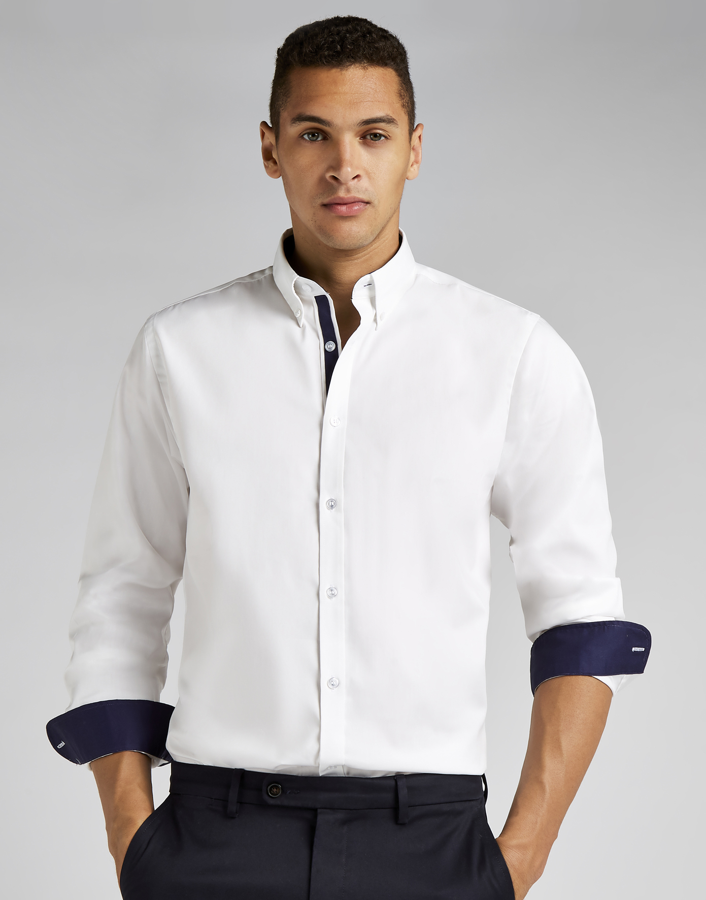 Pánské tričko s dlouhým rukávem Kustom Kit Tailored Fit Premium Contrast Oxford