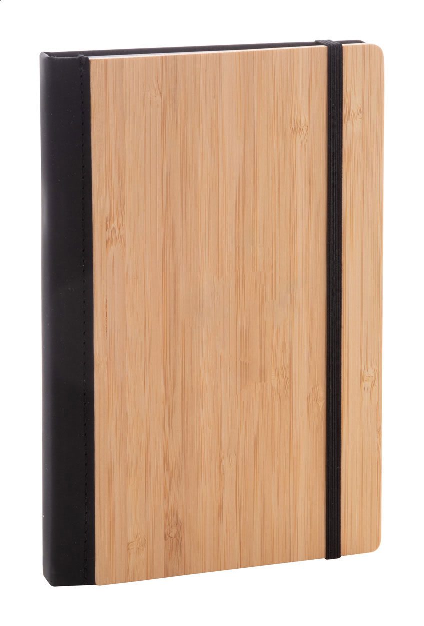 Linkovaný poznámkový blok PATHOM s deskami z bambusu, formát A5 - přírodní / černá
