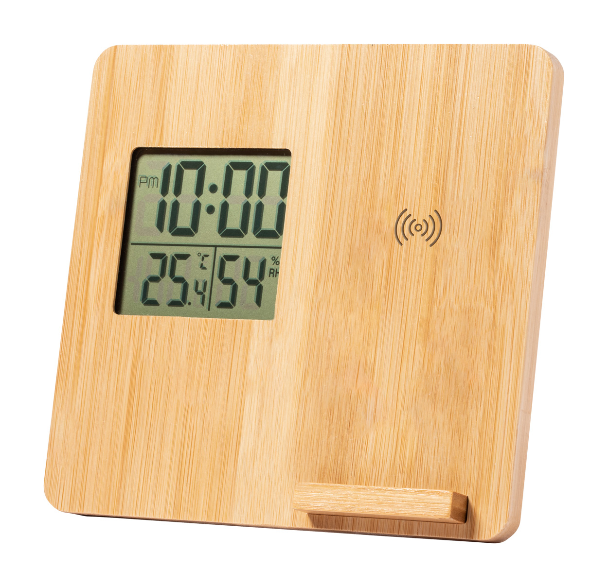 Bamboo weather station FIORY with wireless charger - natural