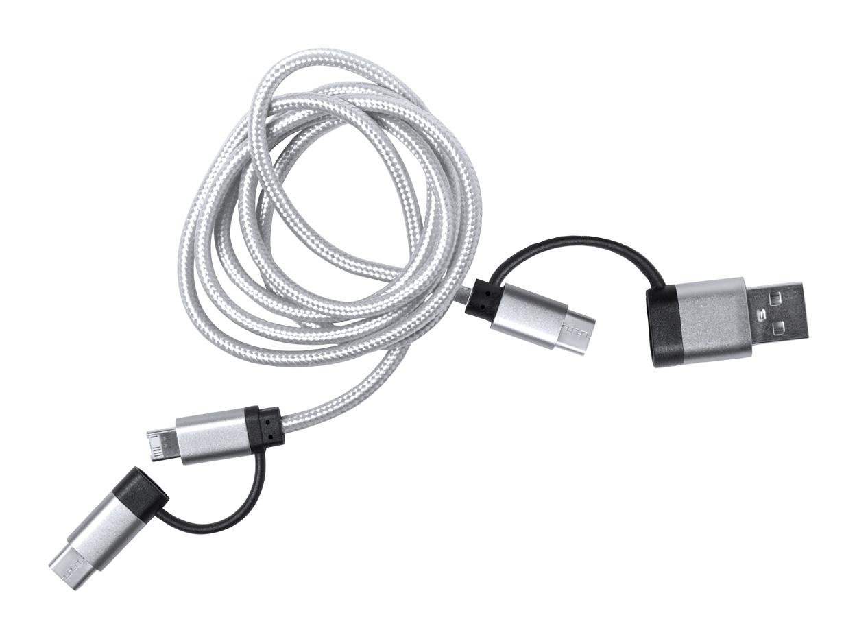Nylonem potažený nabíjecí USB kabel TRENTEX - stříbrná