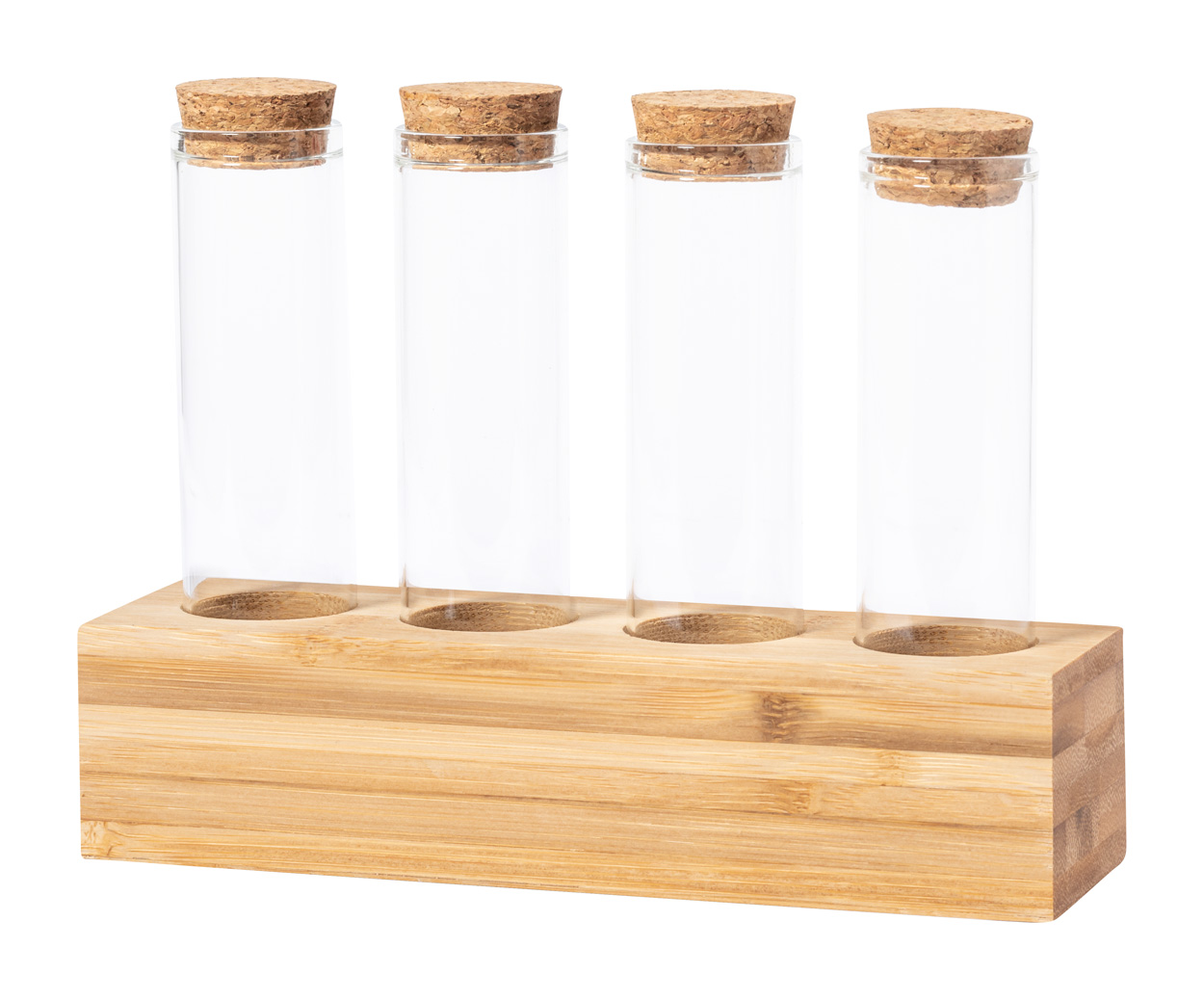 Glass spice jar set with cork lids TUMBER with bamboo stand - transparent / natural