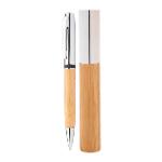 Kovové kuličkové pero s bambusovým tělem VEDURU v bambusovém pouzdru - přírodní / stříbrná