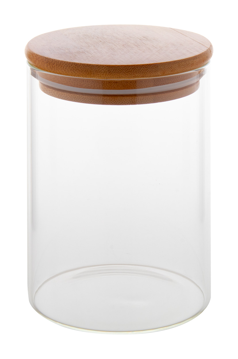 Glass food jar MOMOMI with bamboo lid, 550 ml - transparent / natural