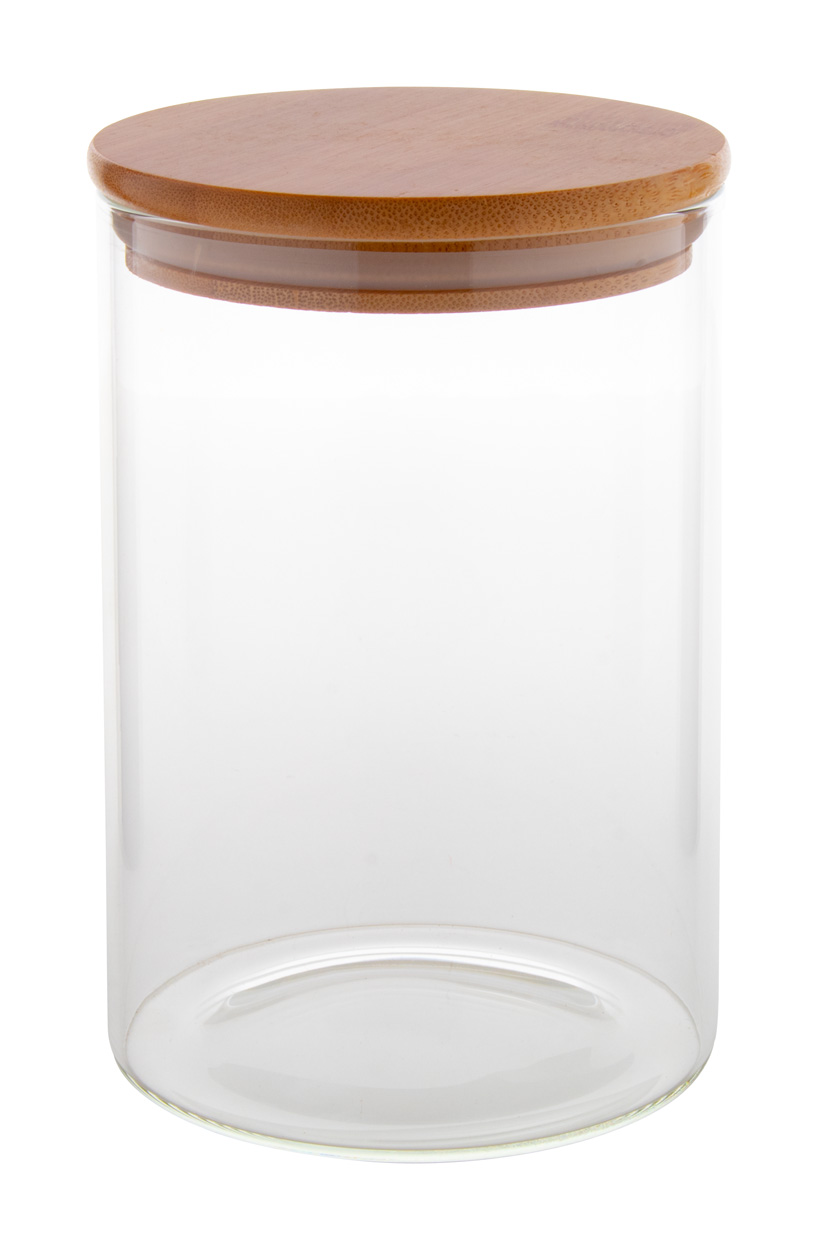 Glass food jar MOMOMI XL with bamboo lid, 1 l - transparent / natural