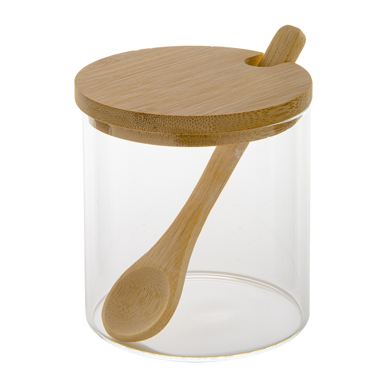 Skleněná dóza na koření LANAI s bambusovým víčkem a lžičkou, 300 ml - transparentní / přírodní
