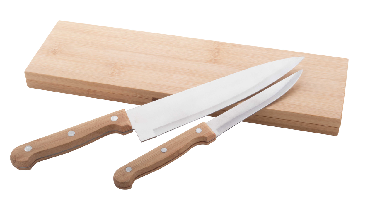 Kitchen knife set SANJO in bamboo sheath, 2 pcs - natural