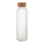 Skleněná sportovní lahev CLOODY s bambusovým víčkem, 500 ml - matně bílá / přírodní