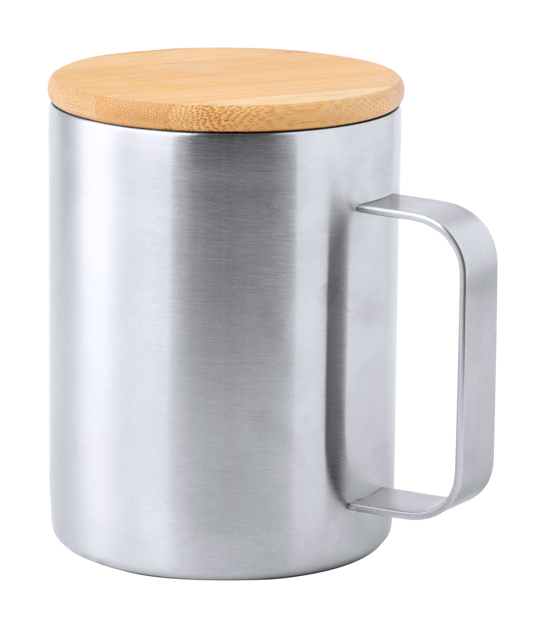 Stainless steel mug RICALY with bamboo lid, 350 ml - silver / natural