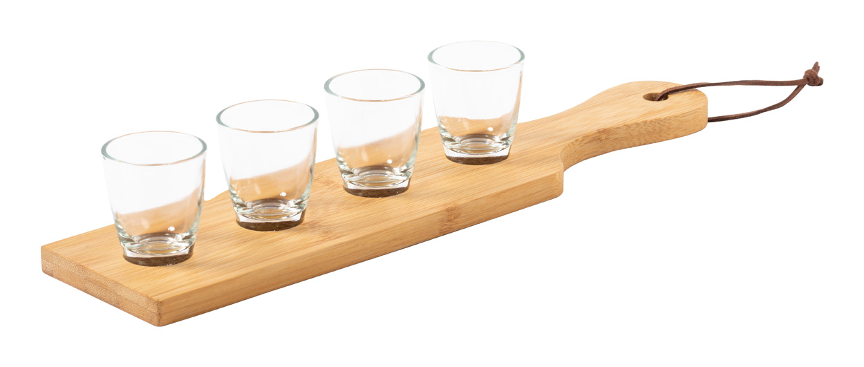 Set of glasses LOLAF with bamboo tray, 4 pcs - transparent / natural