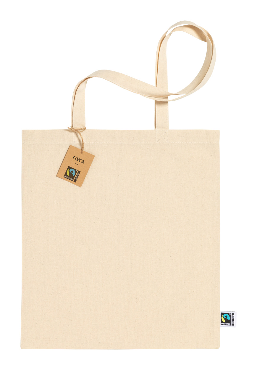 Cotton fairtrade shopping bag FLYCA with long handles - natural