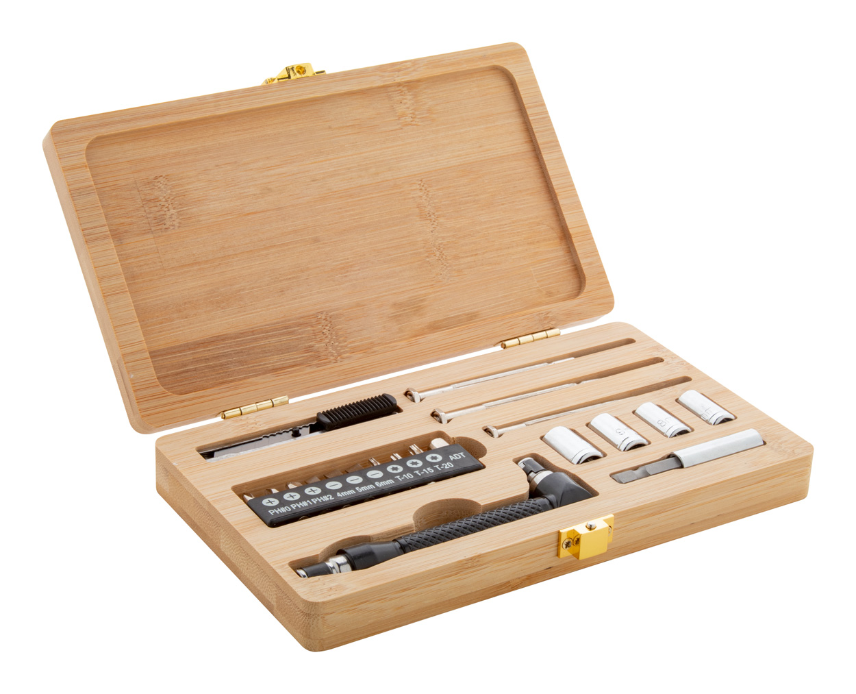 Metal tool set COOTER in bamboo box - natural