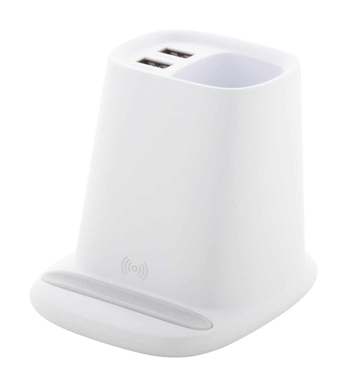 Plastic multifunctional pen holder MULTICHARGE with charger - white