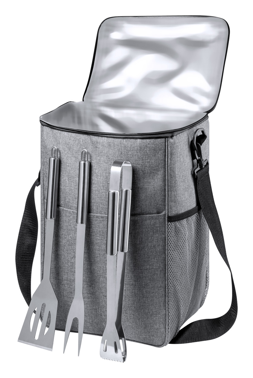 Polyester Cooling Bag ARCADIA with BBQ Set - Grey