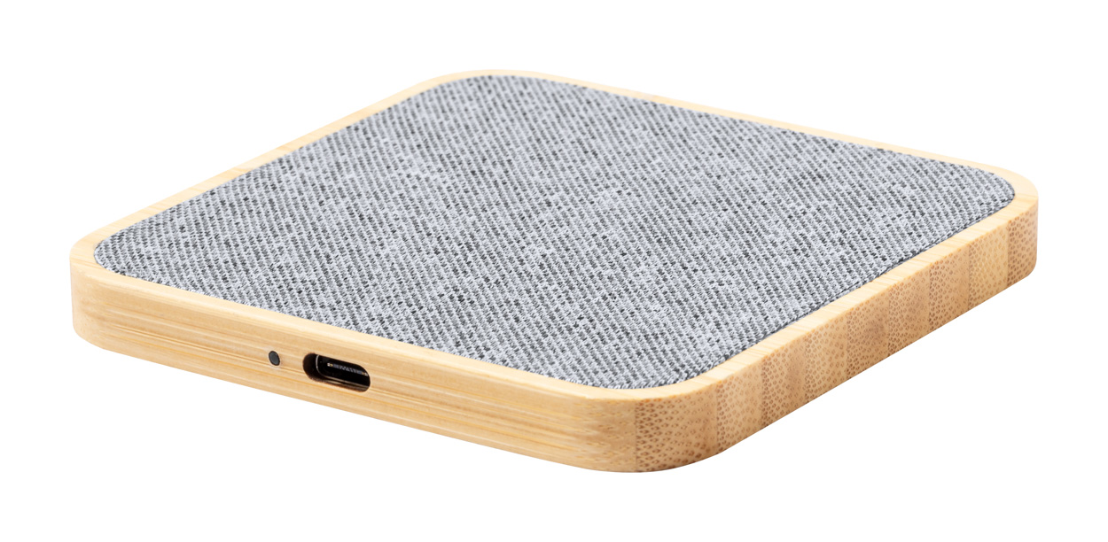 Bamboo Wireless Charger NEUBAK with textile surface, 15 W - grey