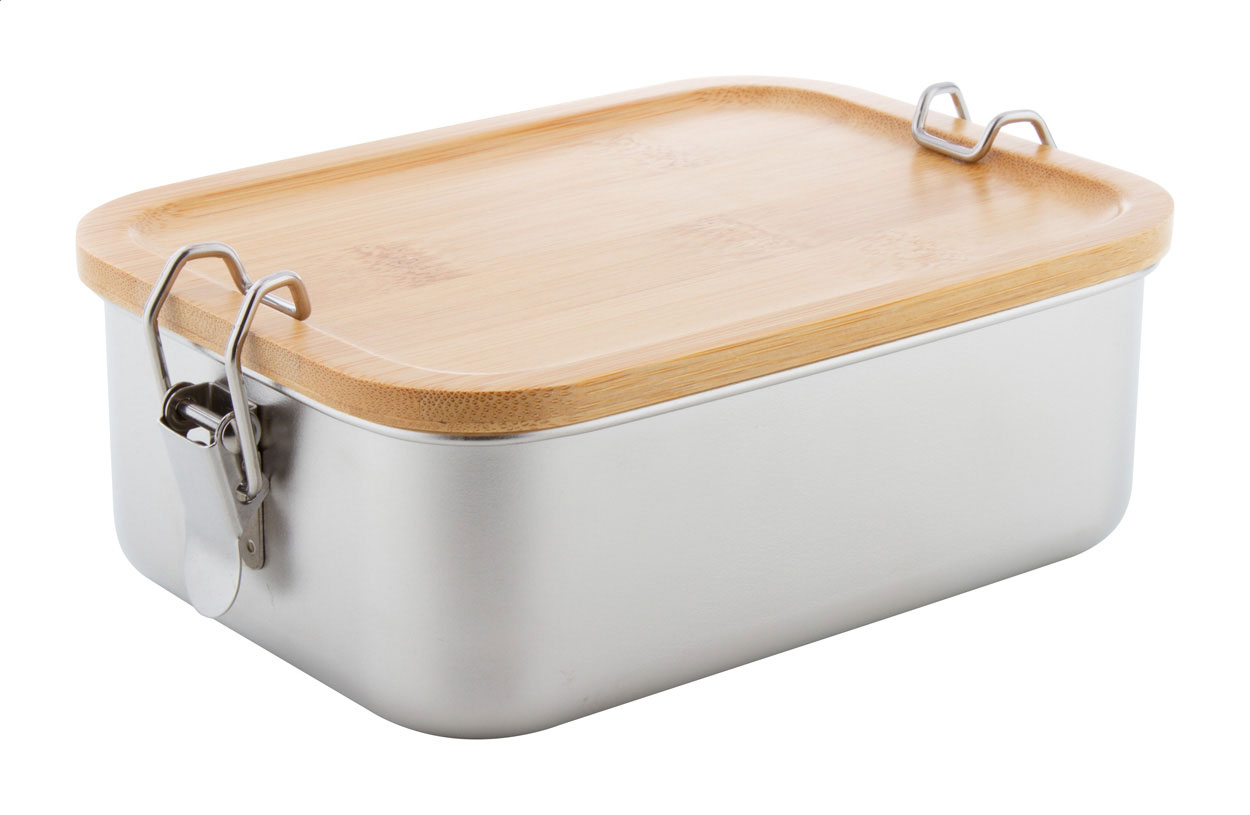 Kovový box na jídlo BAMBENTO, 750 ml - stříbrná / přírodní