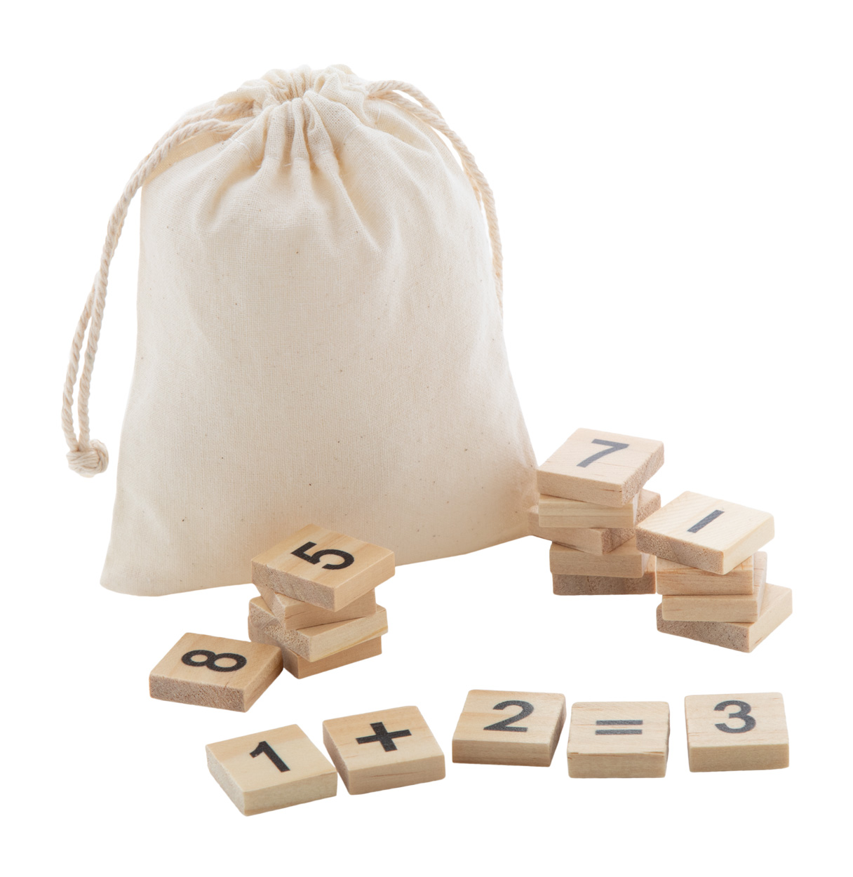 Wooden counting game GALOIS in fabric bag, 32 pieces - natural