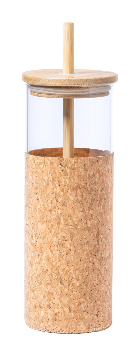 Glass with bamboo lid and straw TROMURY, 520 ml - natural