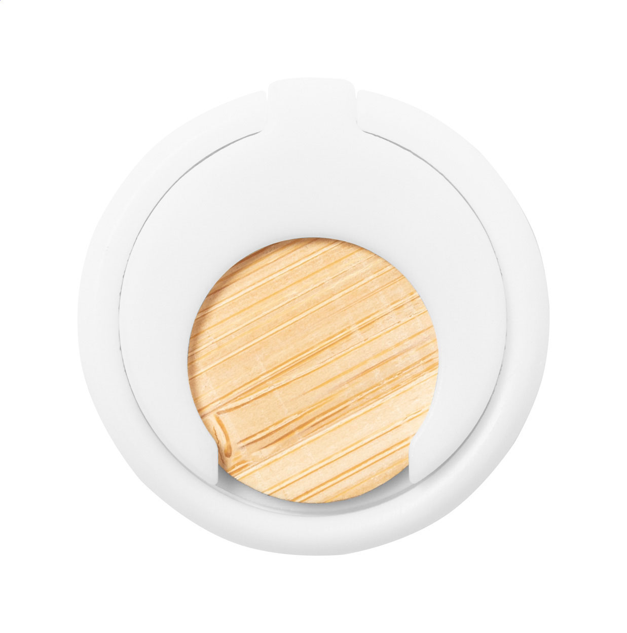 Plastový stojánek na mobil PASHEL s bambusovým žetonem do nákupního košíku - bílá