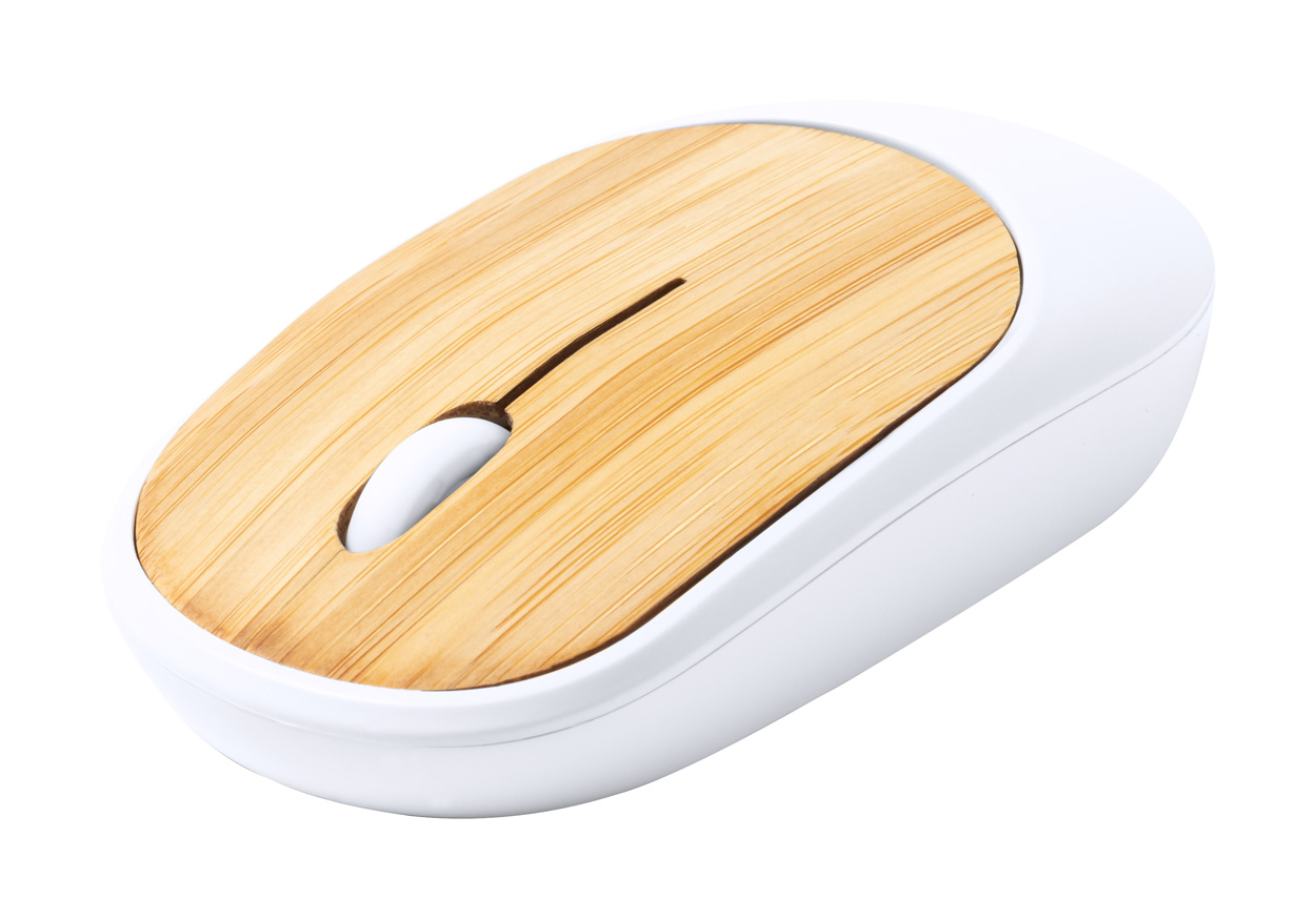 Plastic optical mouse DIGUAN with bamboo buttons - natural / white