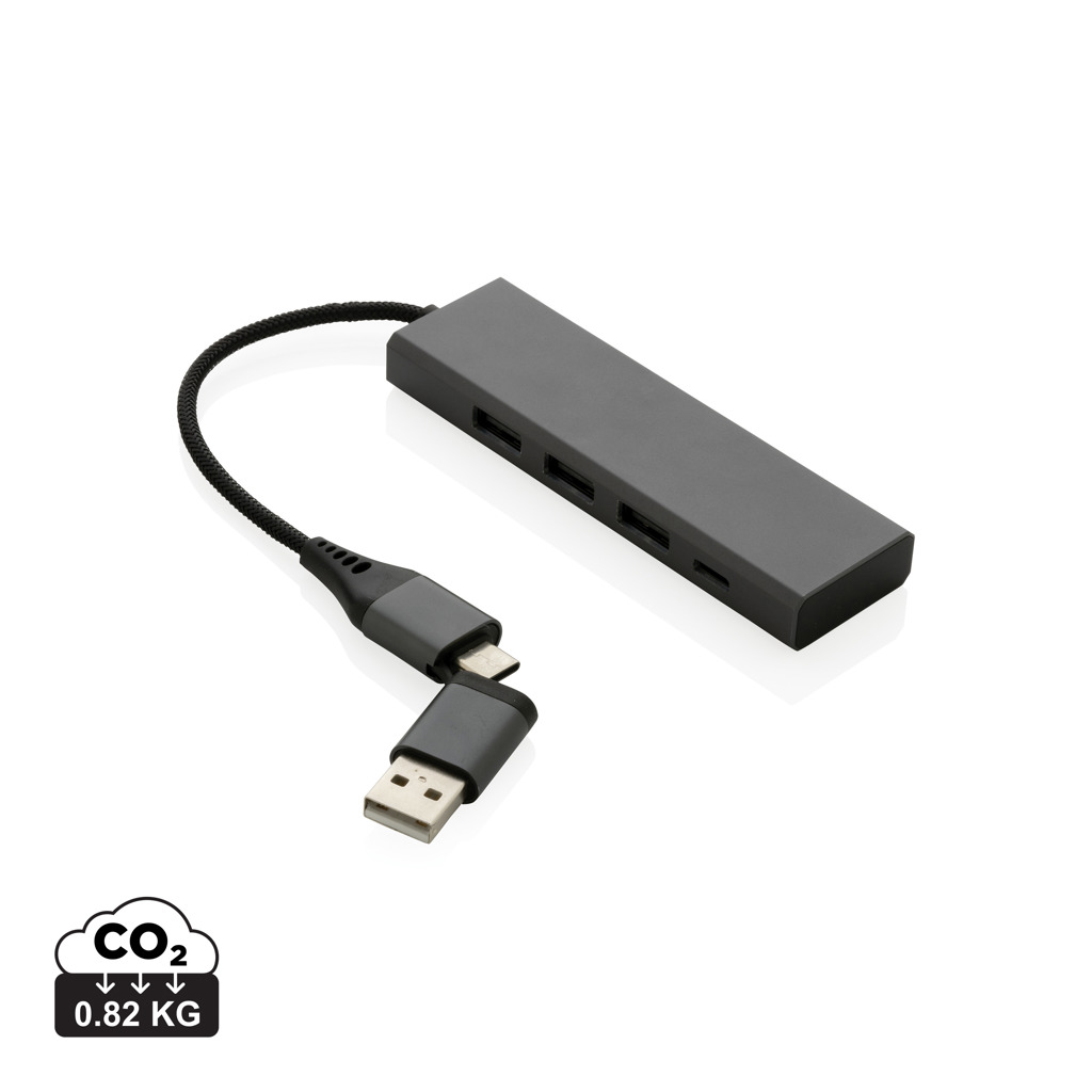 USB rozbočovač Terra NARIS z recyklovaného hliníku - šedá