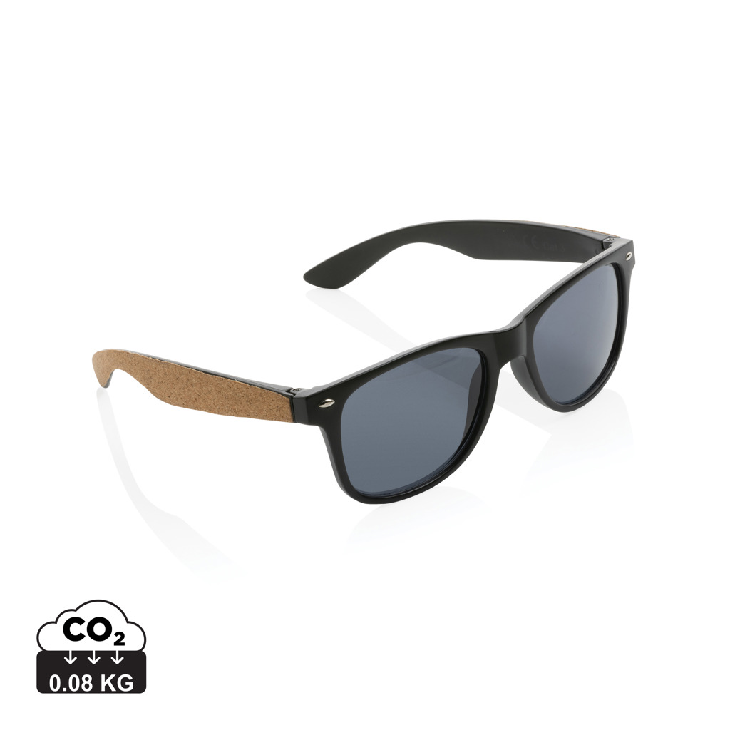 GRS recycled PC plastic sunglasses with cork RAKEOFF - black