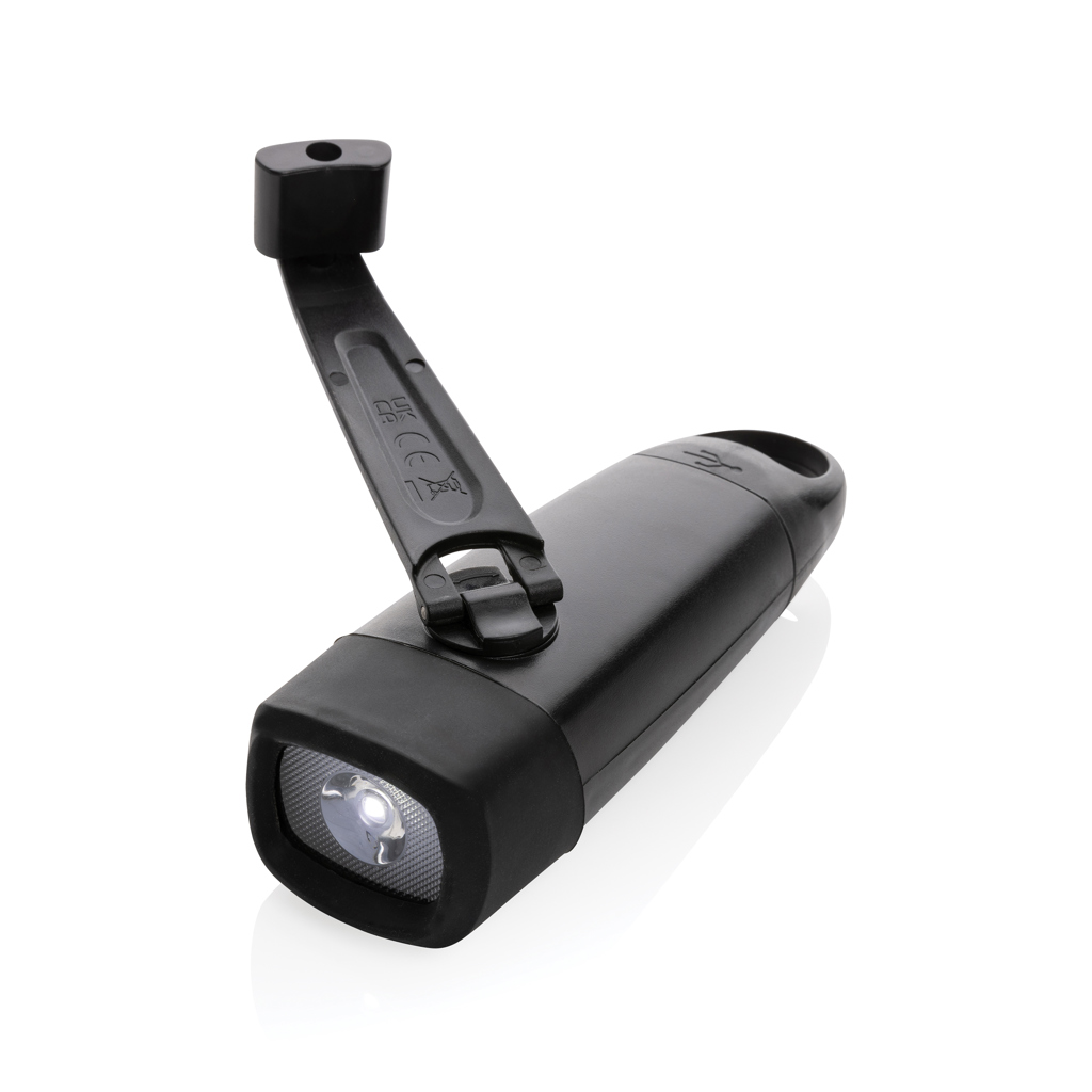 USB flashlight with handle Lightwave made of RCS recycled plastic - black