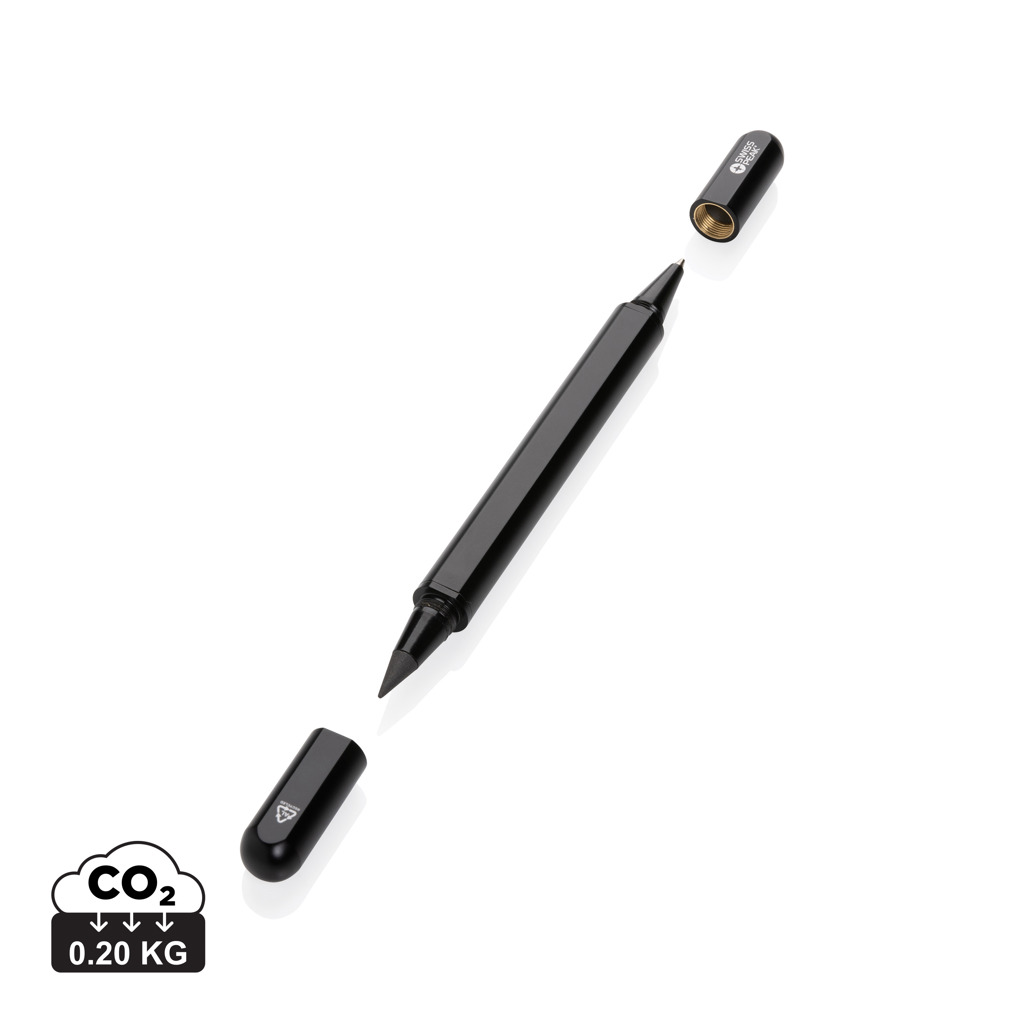 Dual pen/pencil Swiss Peak Storm made of RCS recycled aluminium - black