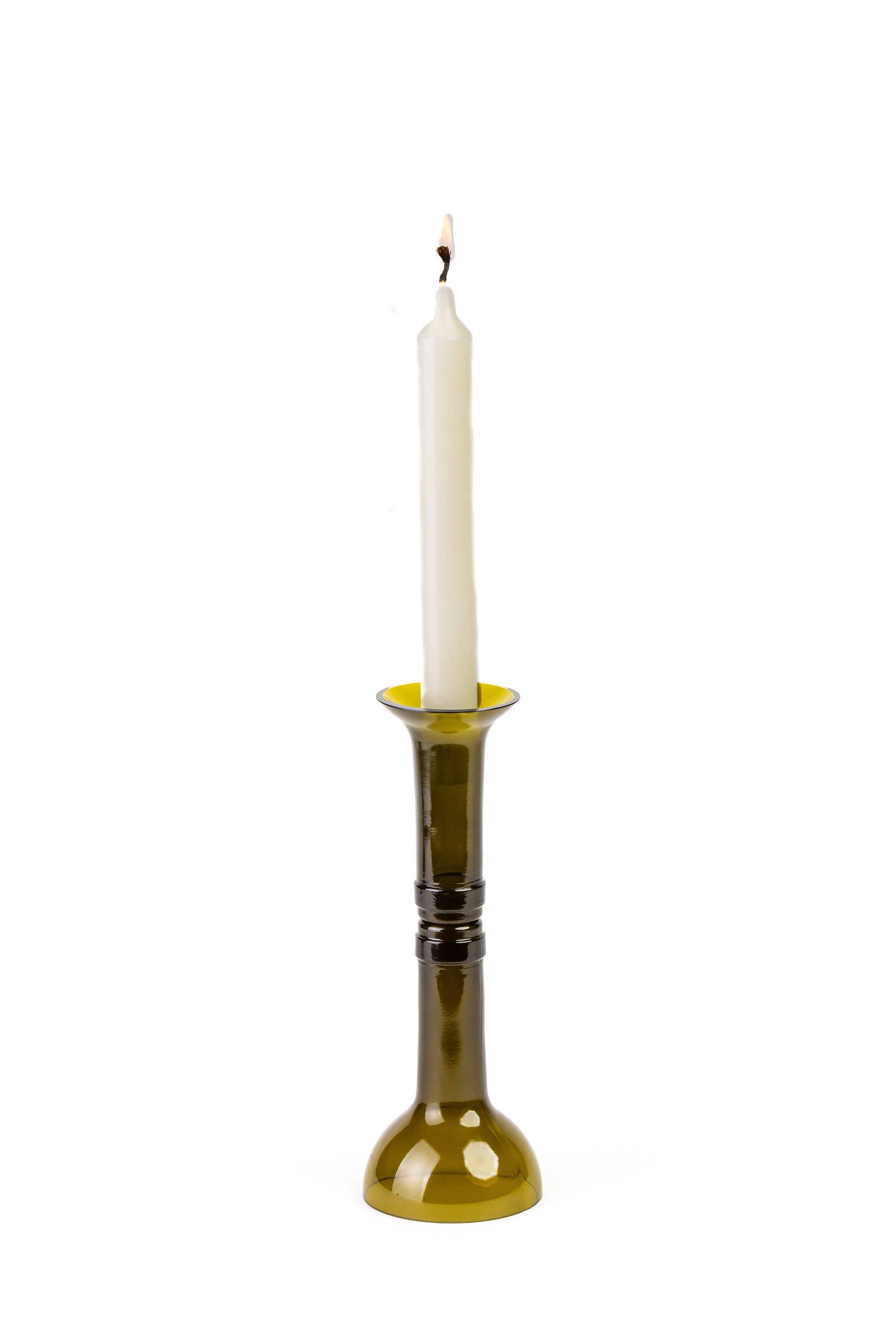 Tall glass candlestick - antique green