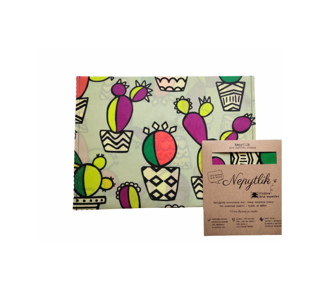 Smaller waxed pouch with custom motif on napkin and cover - colorful