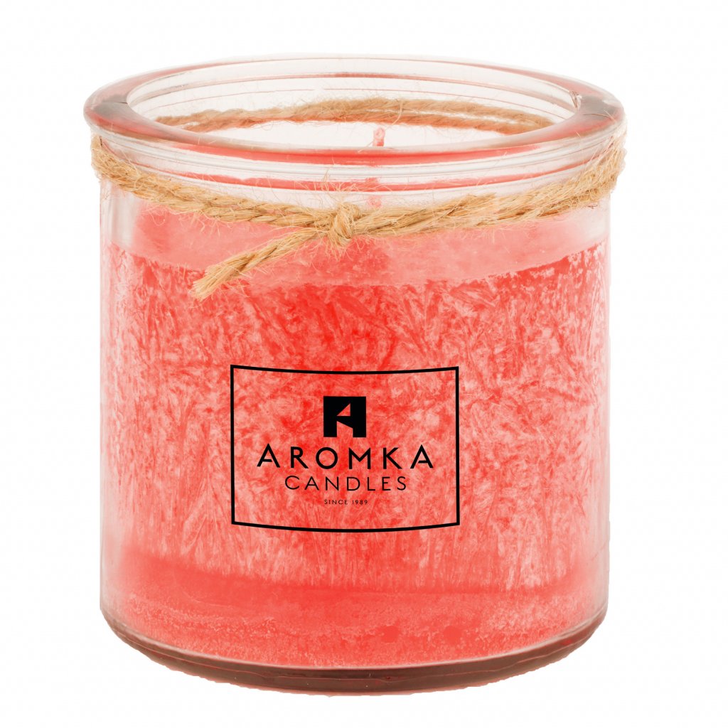 Přírodní vonná svíčka palmová - AROMKA - Recyklované sklo - rubínové jablko