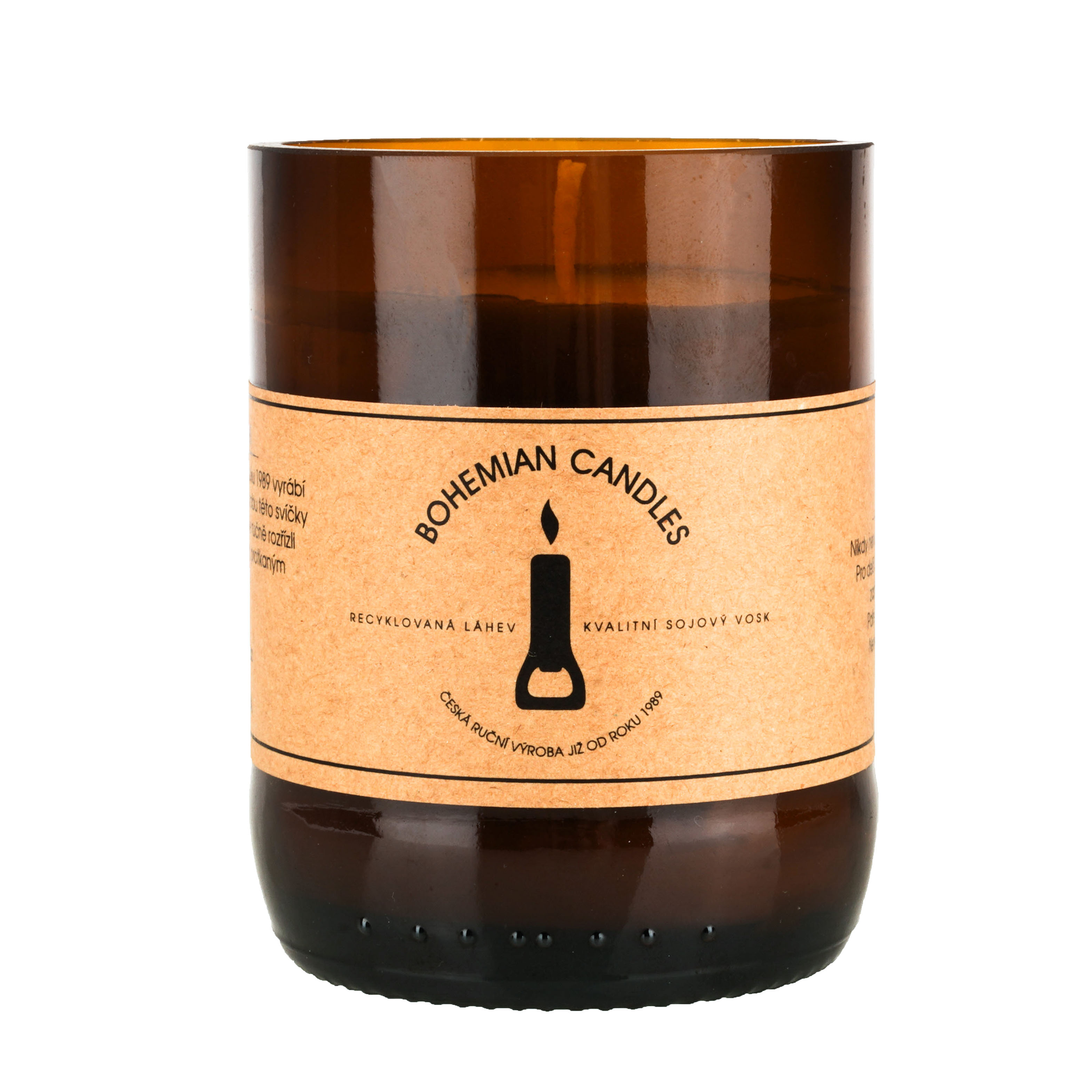 Přírodní vonná svíčka sójová - AROMKA - Pivní láhev v krabičce - zázvor