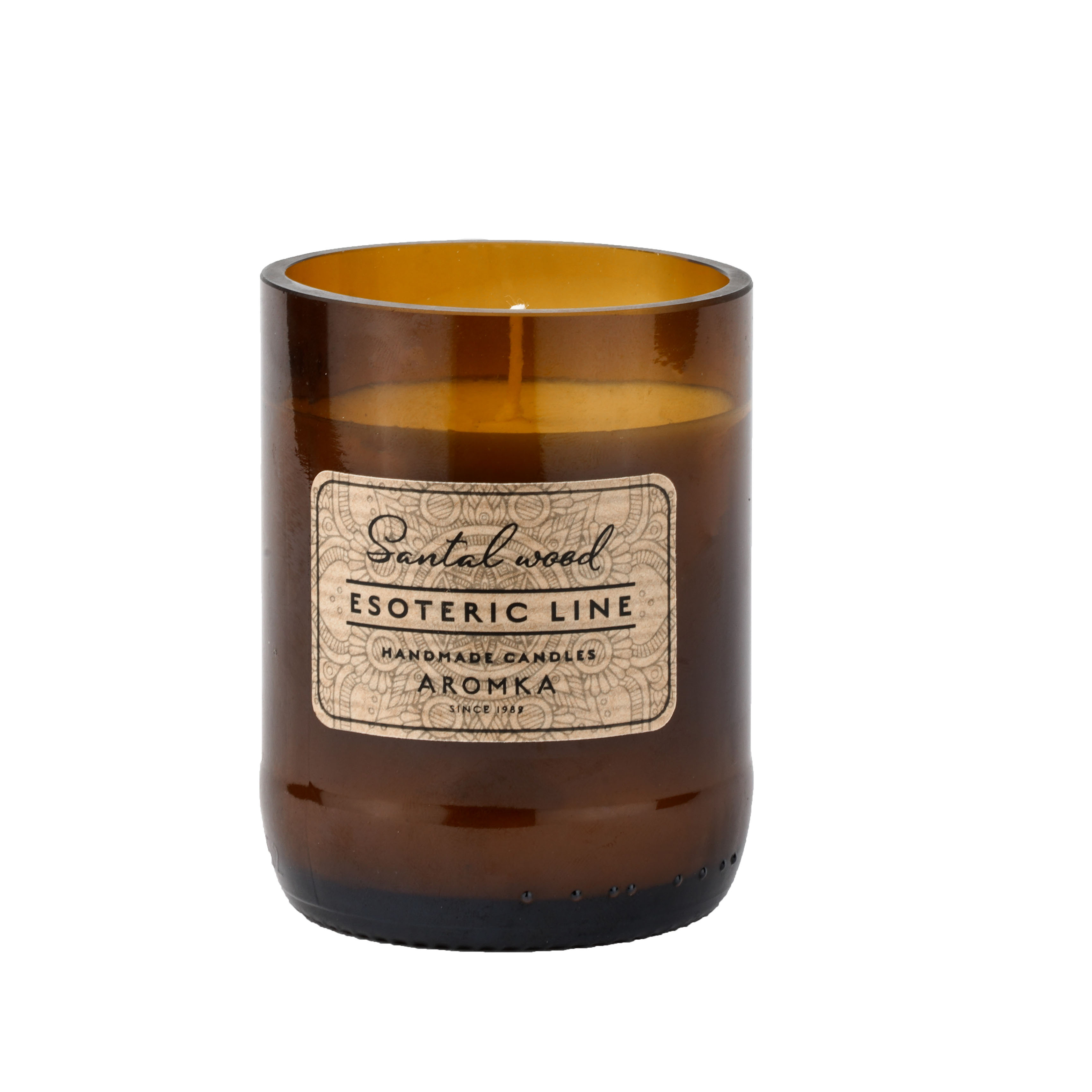 Přírodní vonná svíčka sójová - AROMKA - Pivní láhev v krabičce - santalové dřevo