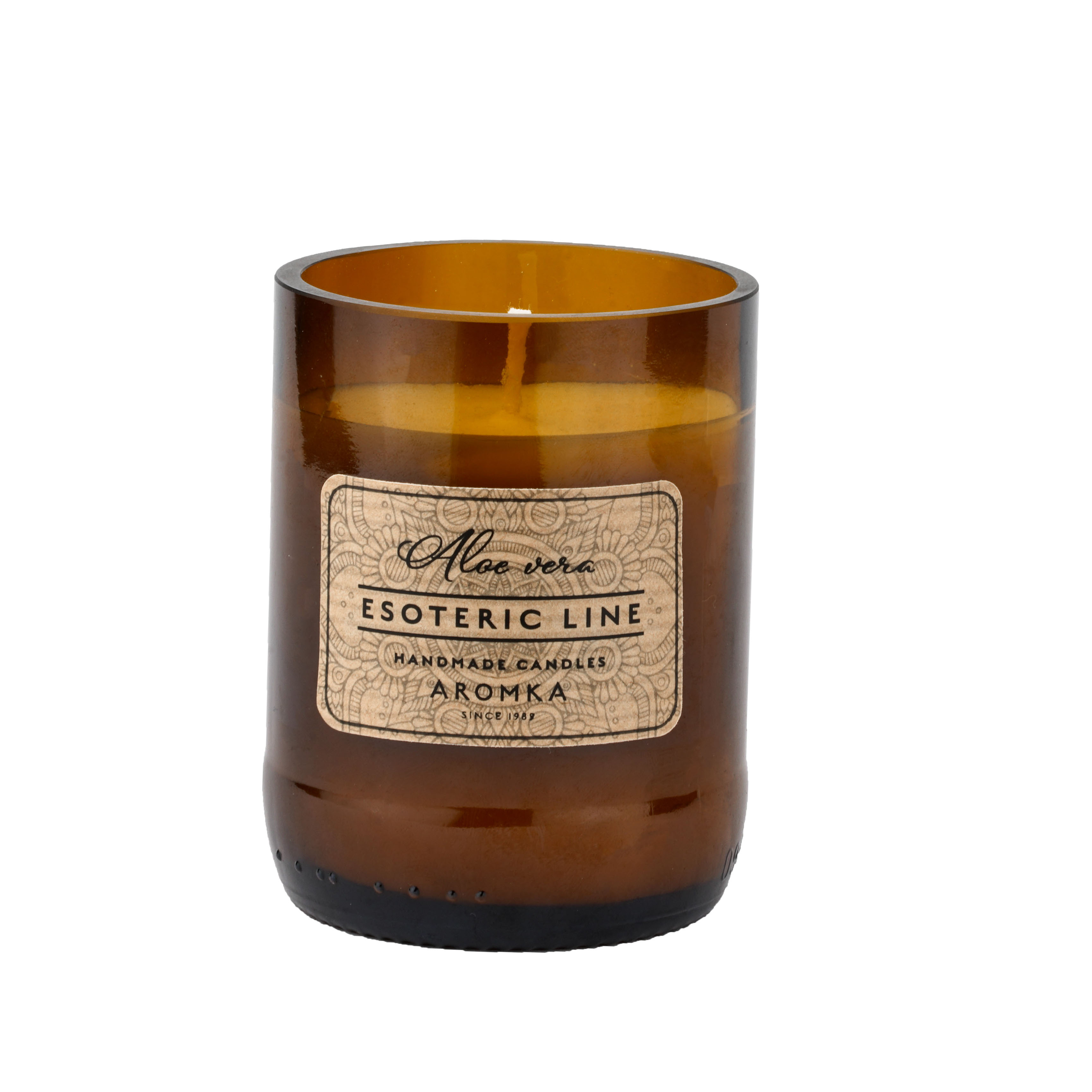 Přírodní vonná svíčka sójová - AROMKA - Pivní láhev v krabičce - aloe vera