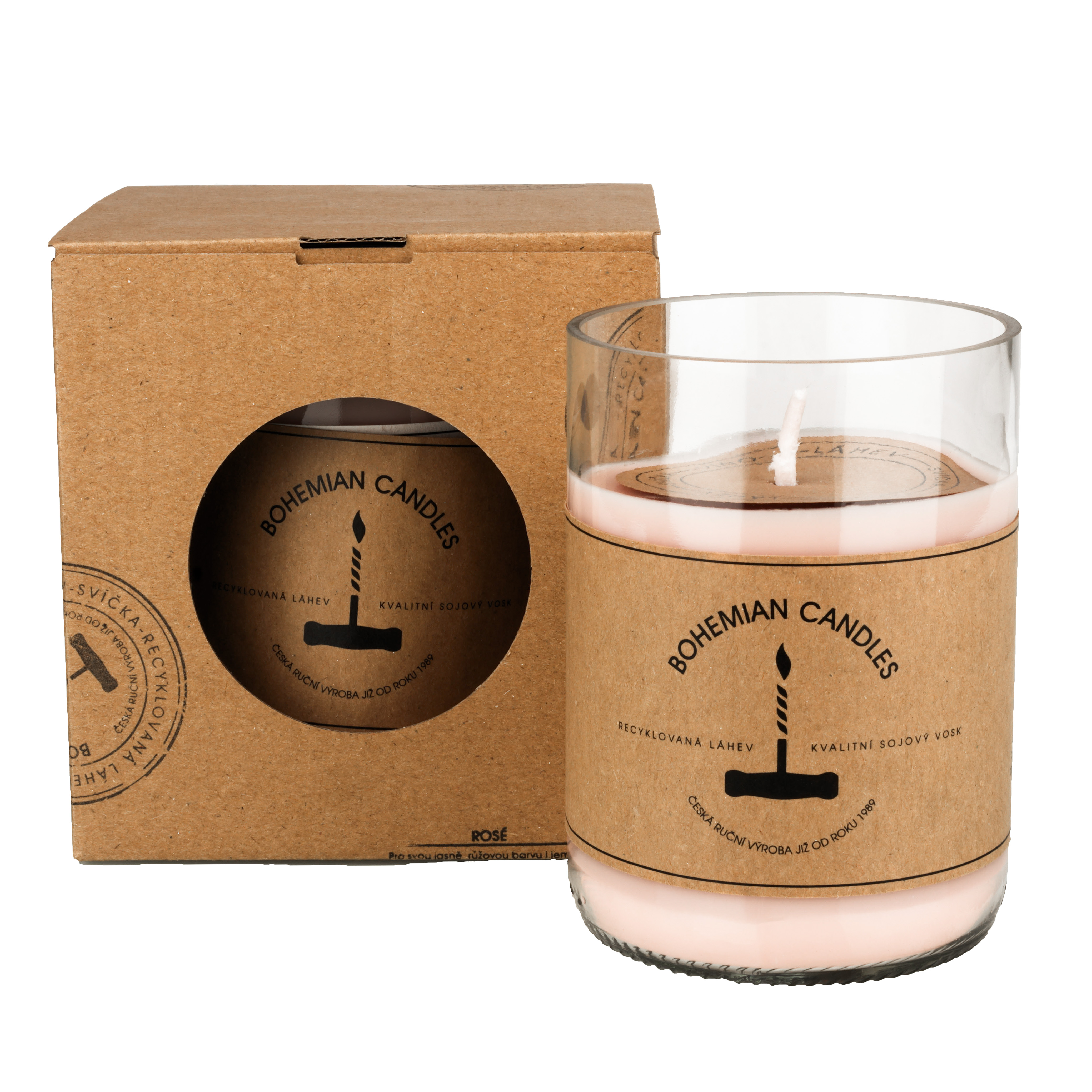 Natural scented soy candle - AROMKA - Wine glass in a box - Rose