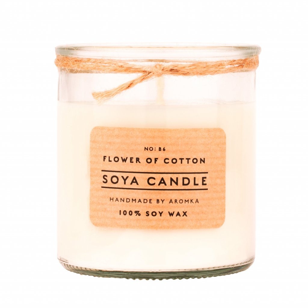 Přírodní vonná svíčka sójová - AROMKA - Recyklované sklo - květ bavlny