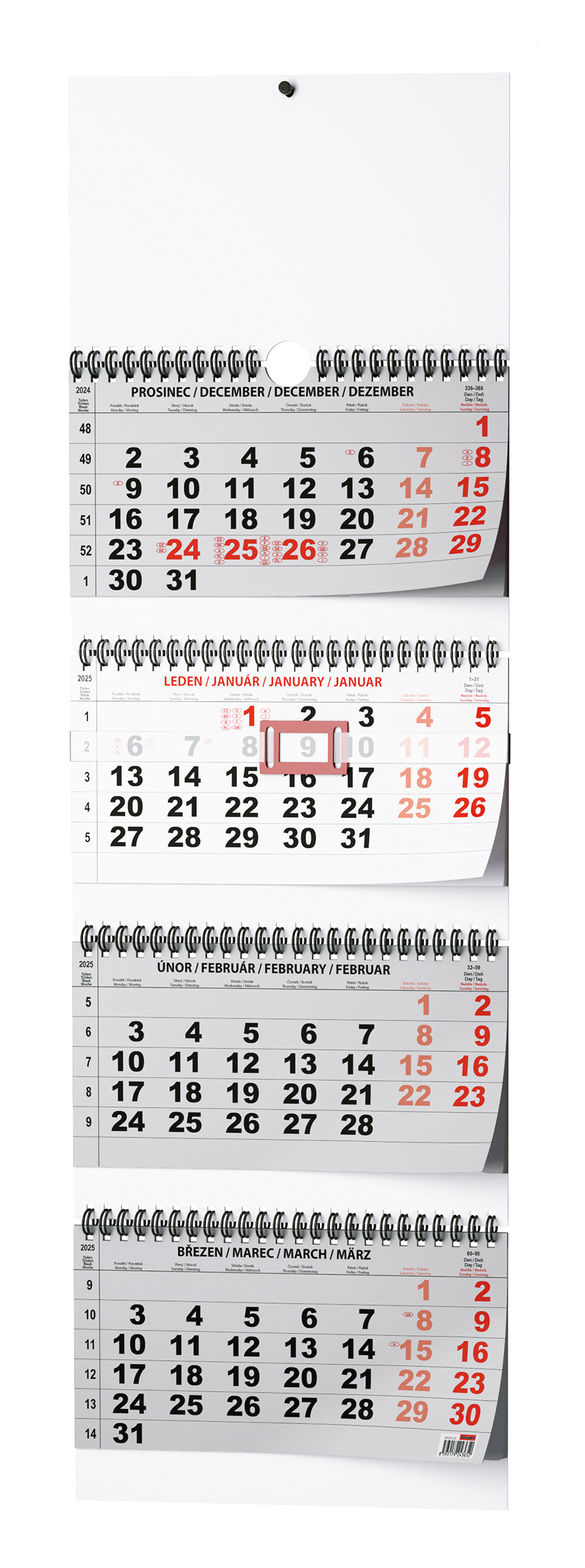 Nástěnný kalendář Čtyřměsíční skládaný s mezinárodními svátky 2025