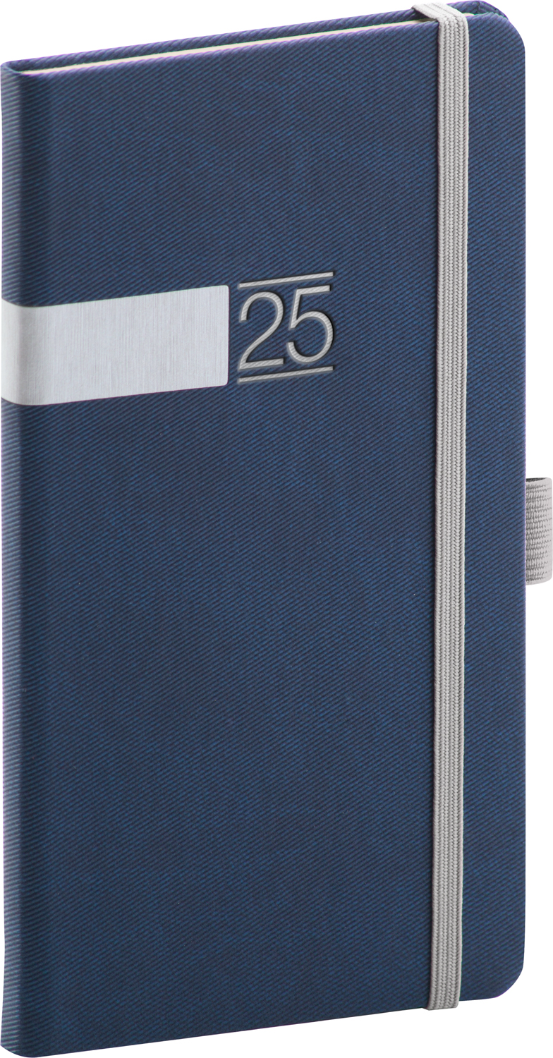 Kapesní diář Twill 2025, 9x15,5 cm - modrá