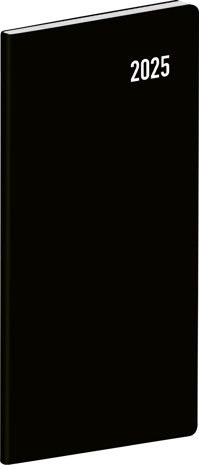 Kapesní diář Černý 2025, 8x18 cm - černá