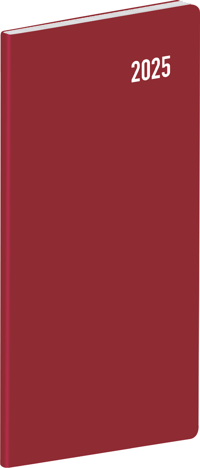 Kapesní diář Vínový 2025, 8x18 cm - červená