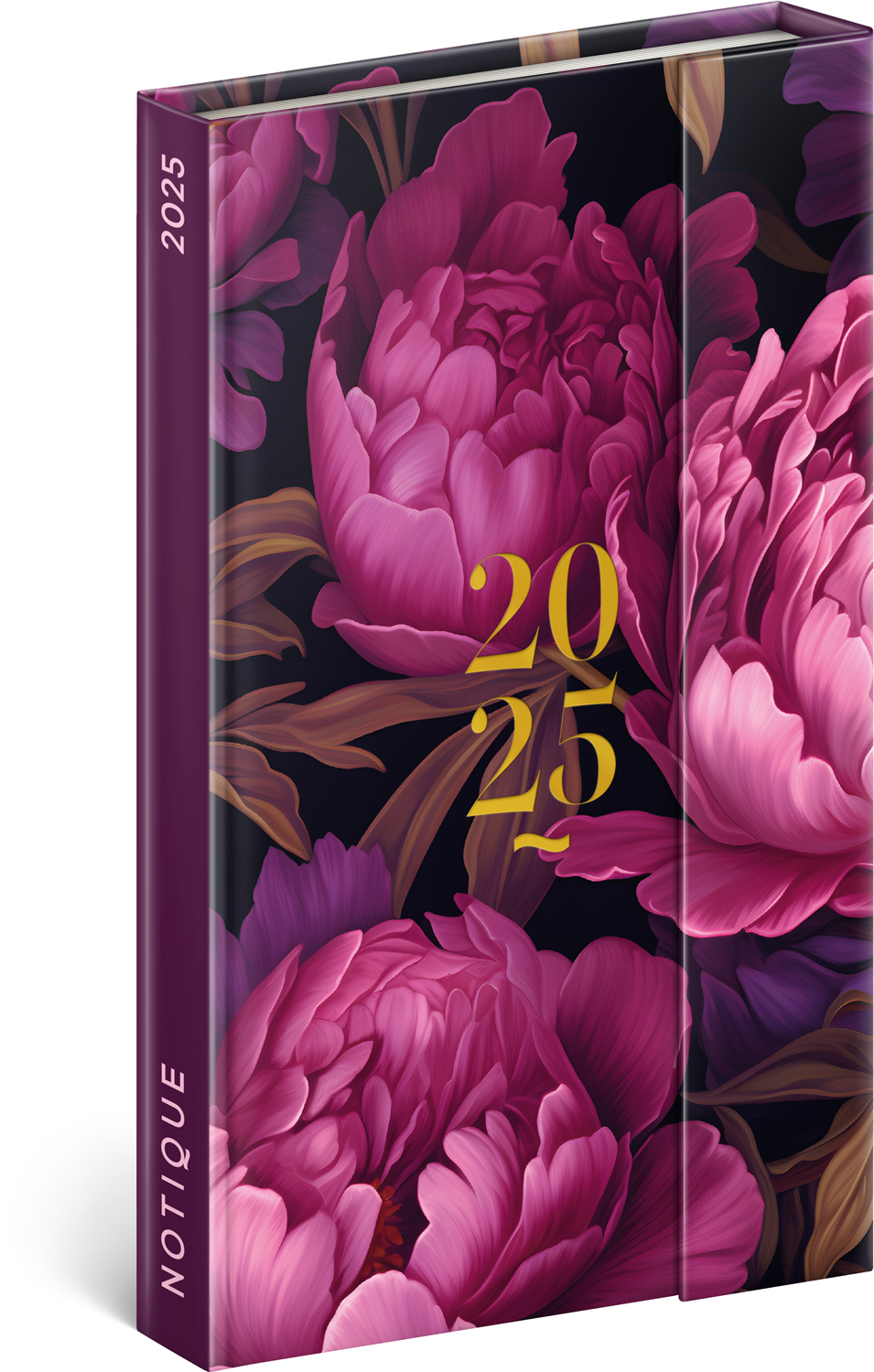 Týdenní magnetický diář Fialové květy 2025, 13x21 cm - fialové květy