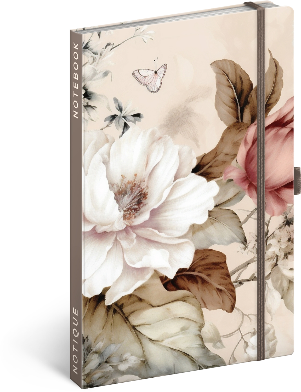 Linkovaný zápisník Pudrové květy, 13x21 cm