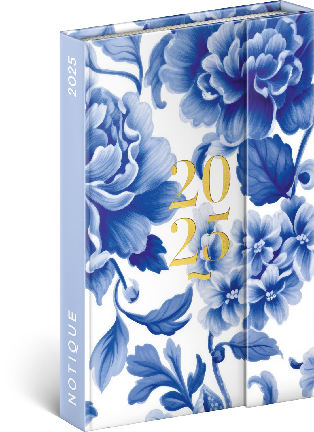 Týdenní magnetický diář Modrý květ 2025, 11x16 cm - modrý květ