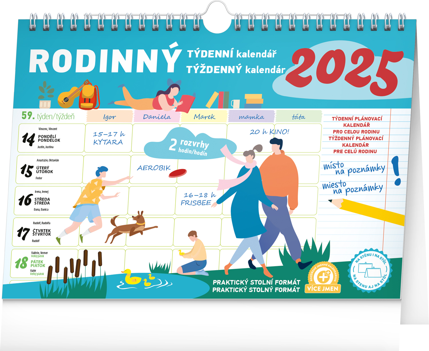 Stolní rodinný plánovací kalendář s háčkem 2025